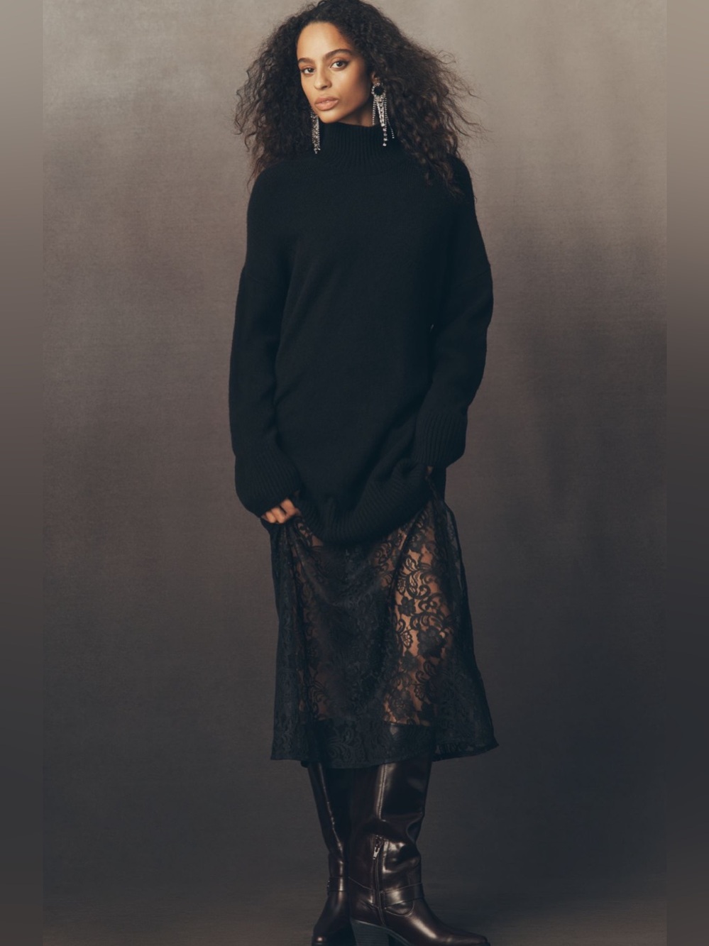 By Anthropologie Sweater Lace Twofer Midi Dress